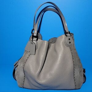 Coach Edie Shoulder Bag Rivets Gray Embossed Leather Suede 32988